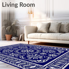 Deep Blue Floral Snowflake Medallion Rug