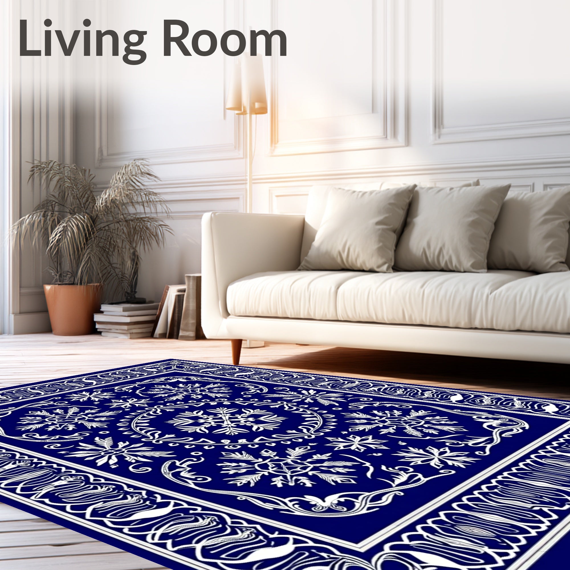 Deep Blue Floral Snowflake Medallion Rug