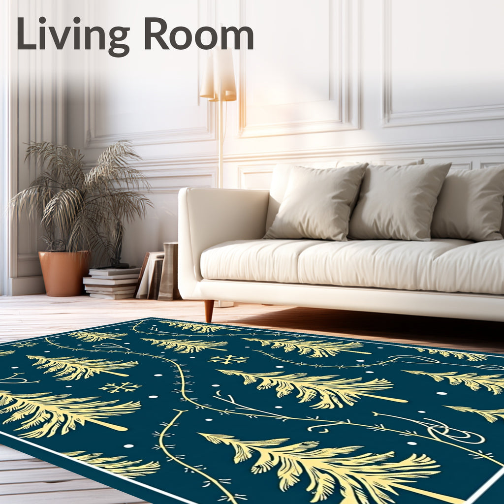 Golden Pine and Snowflake Navy Rug