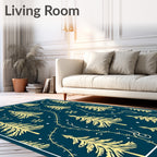 Golden Pine and Snowflake Navy Rug