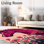 Crimson Horse Among Daisy Field Rug