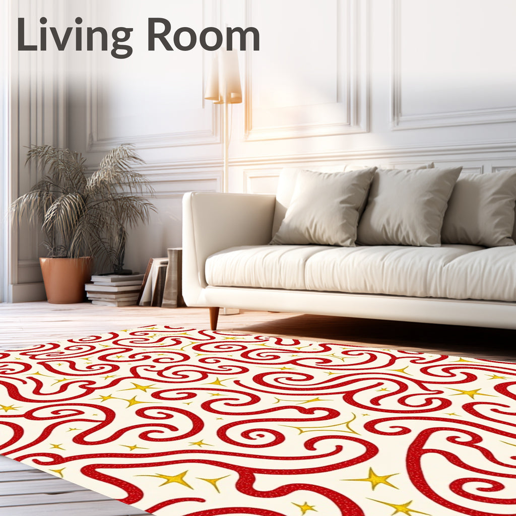 Crimson Swirls with Golden Stars Rug