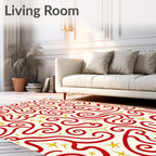 Crimson Swirls with Golden Stars Rug