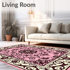 Pink Burgundy Floral Vine Scroll Rug