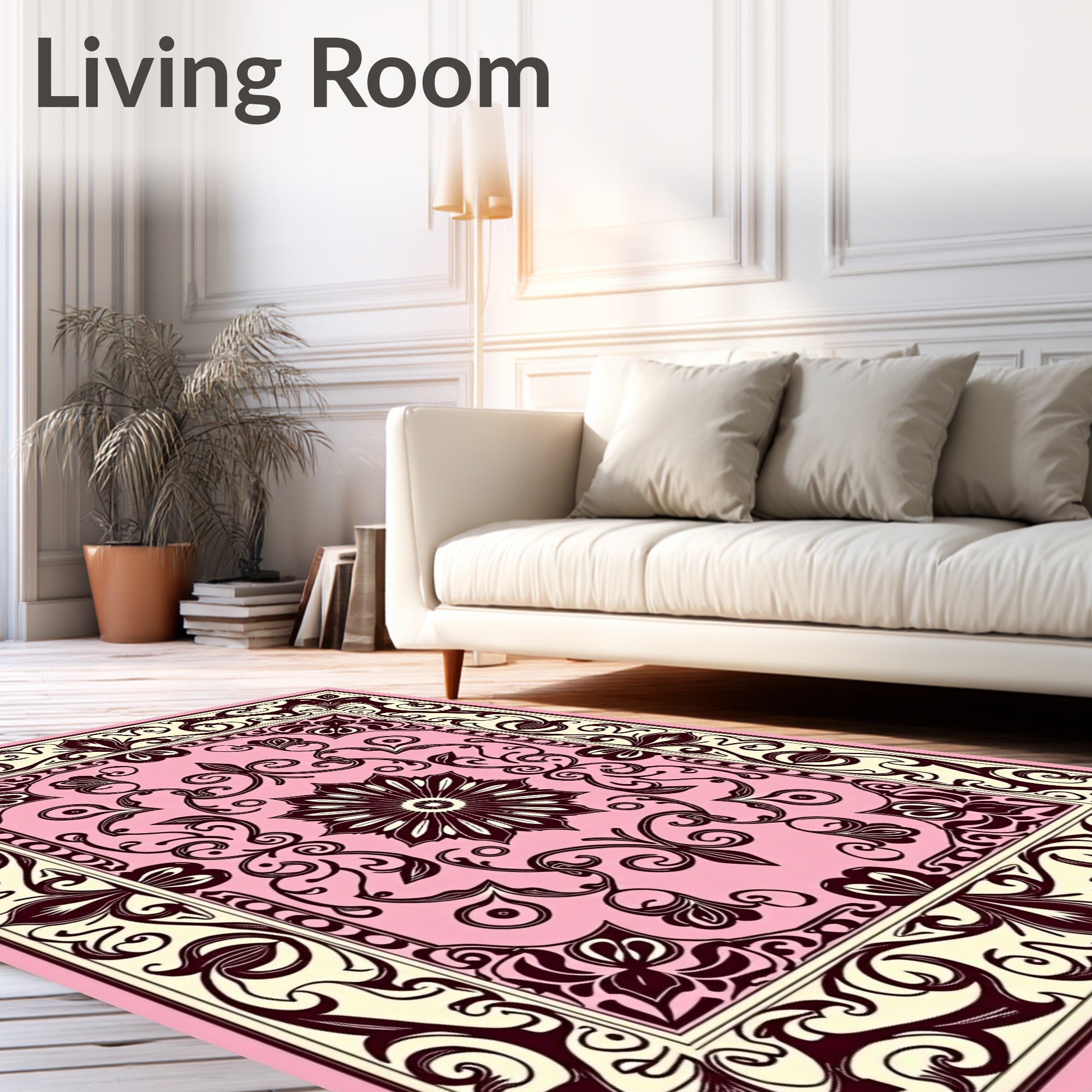 Pink Burgundy Floral Vine Scroll Rug