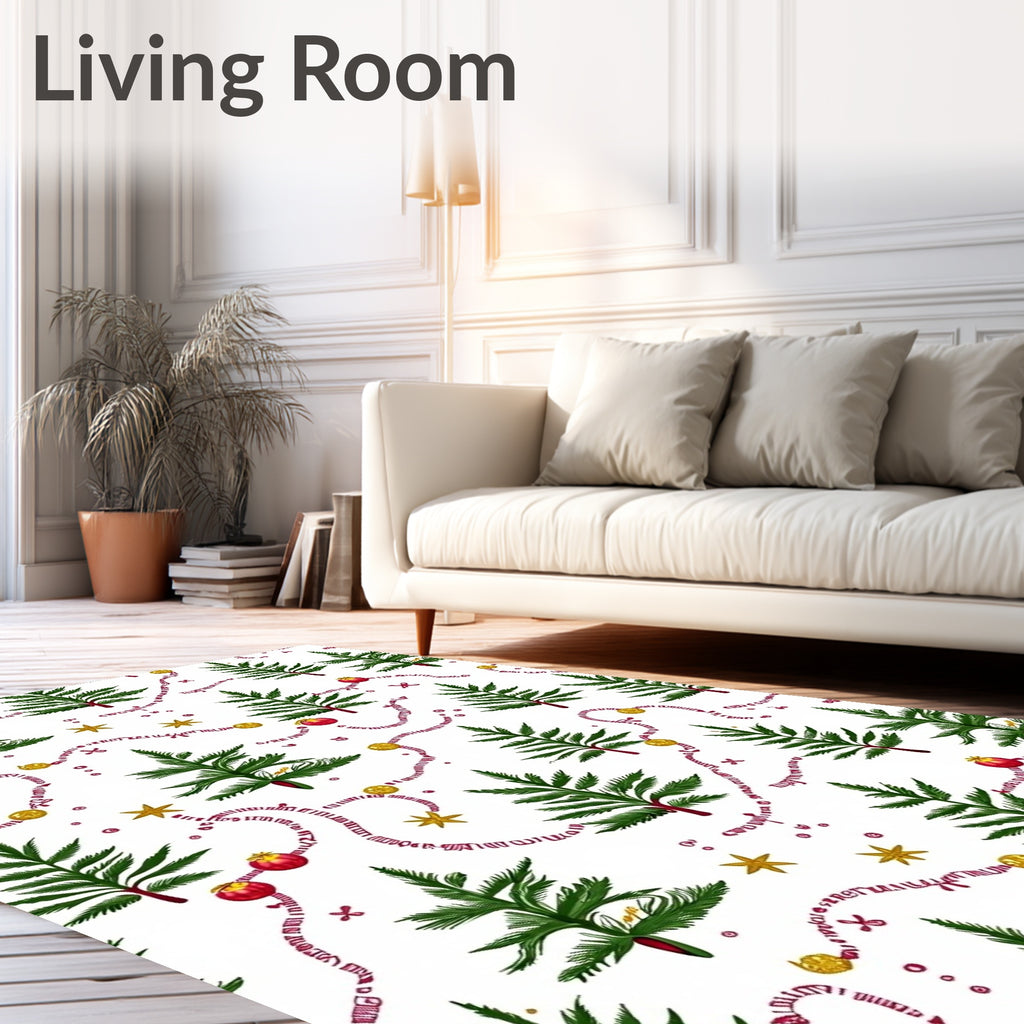 Green Pine Trees Red Garland Stars Rug