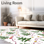 Green Pine Trees Red Garland Stars Rug