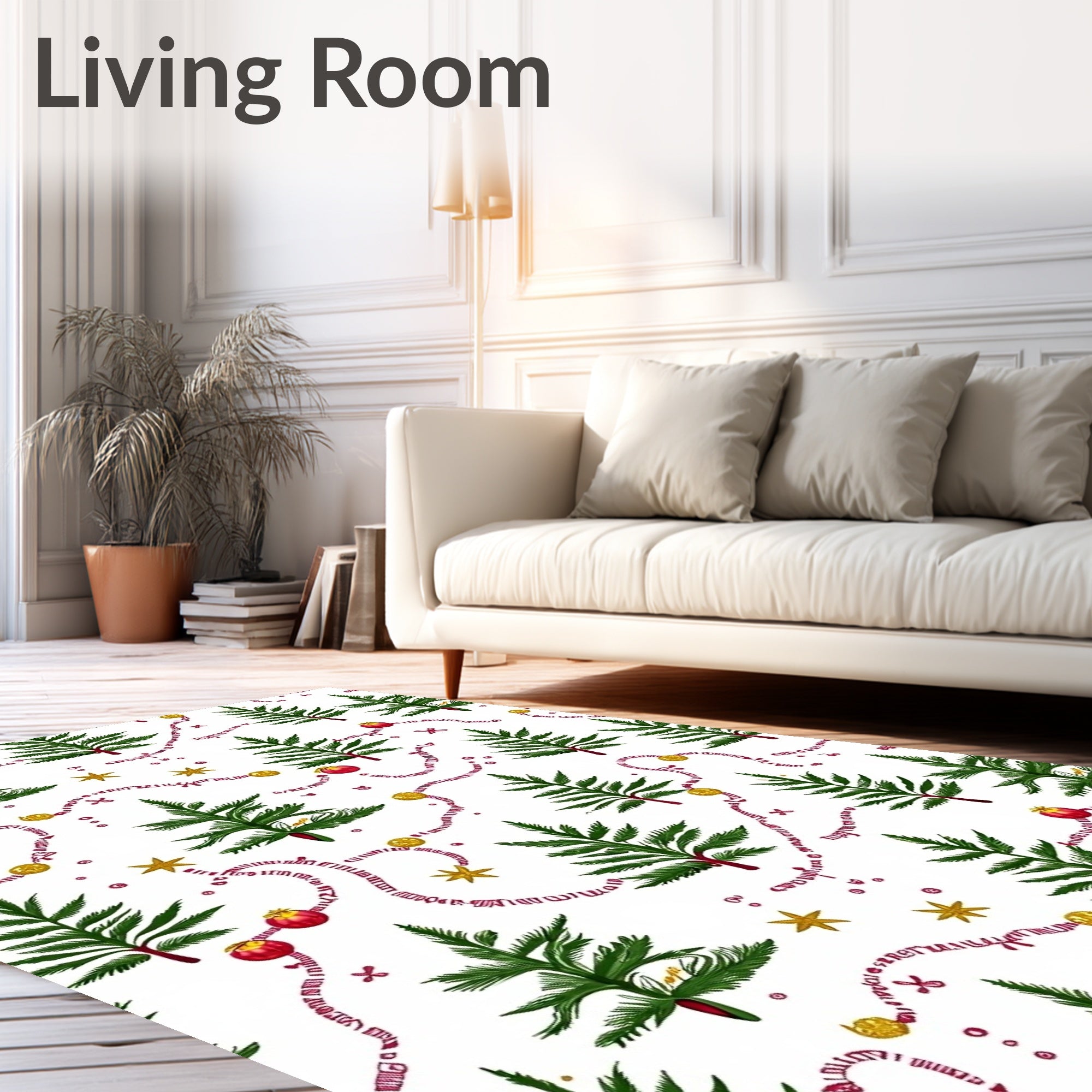 Green Pine Trees Red Garland Stars Rug