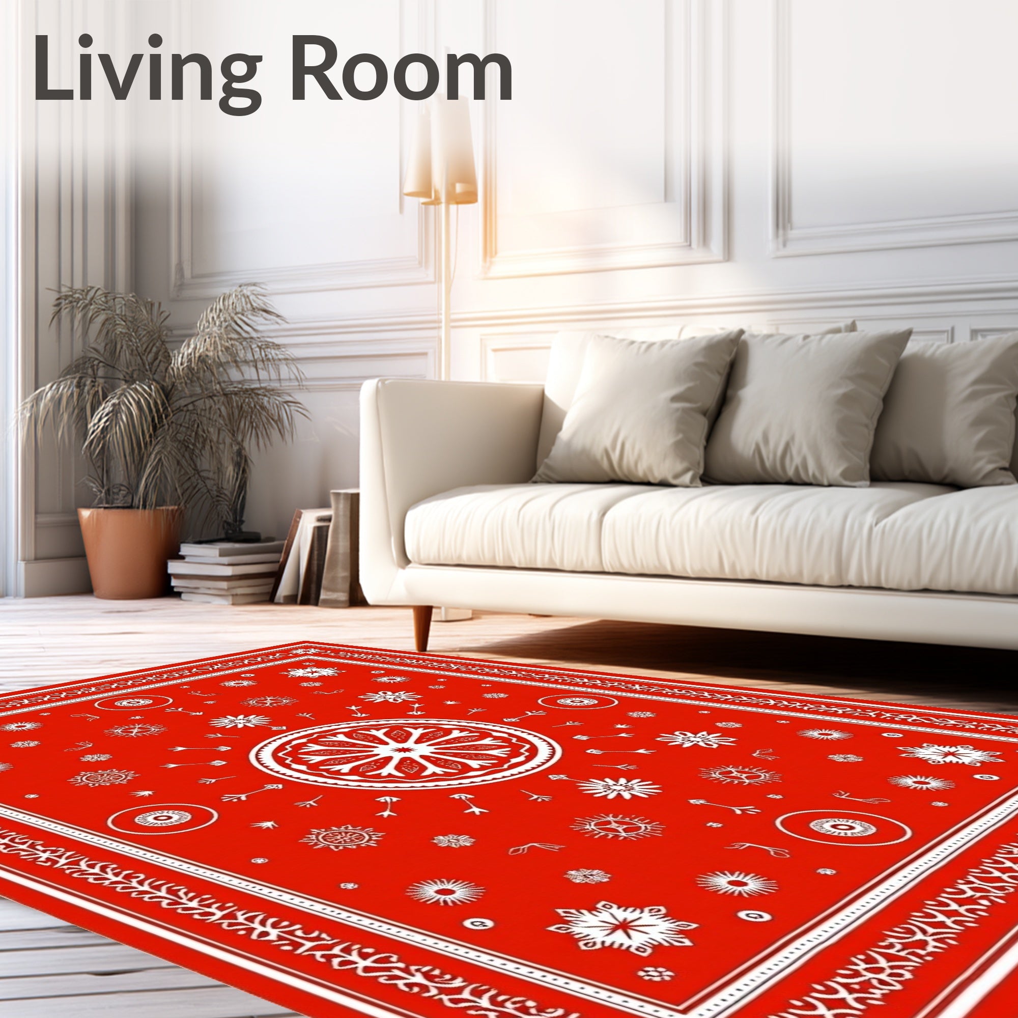 Bright Red Folk Art Medallion Rug