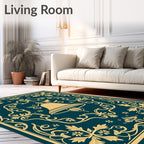 Deep Teal Golden Bell Crested Ornate Rug