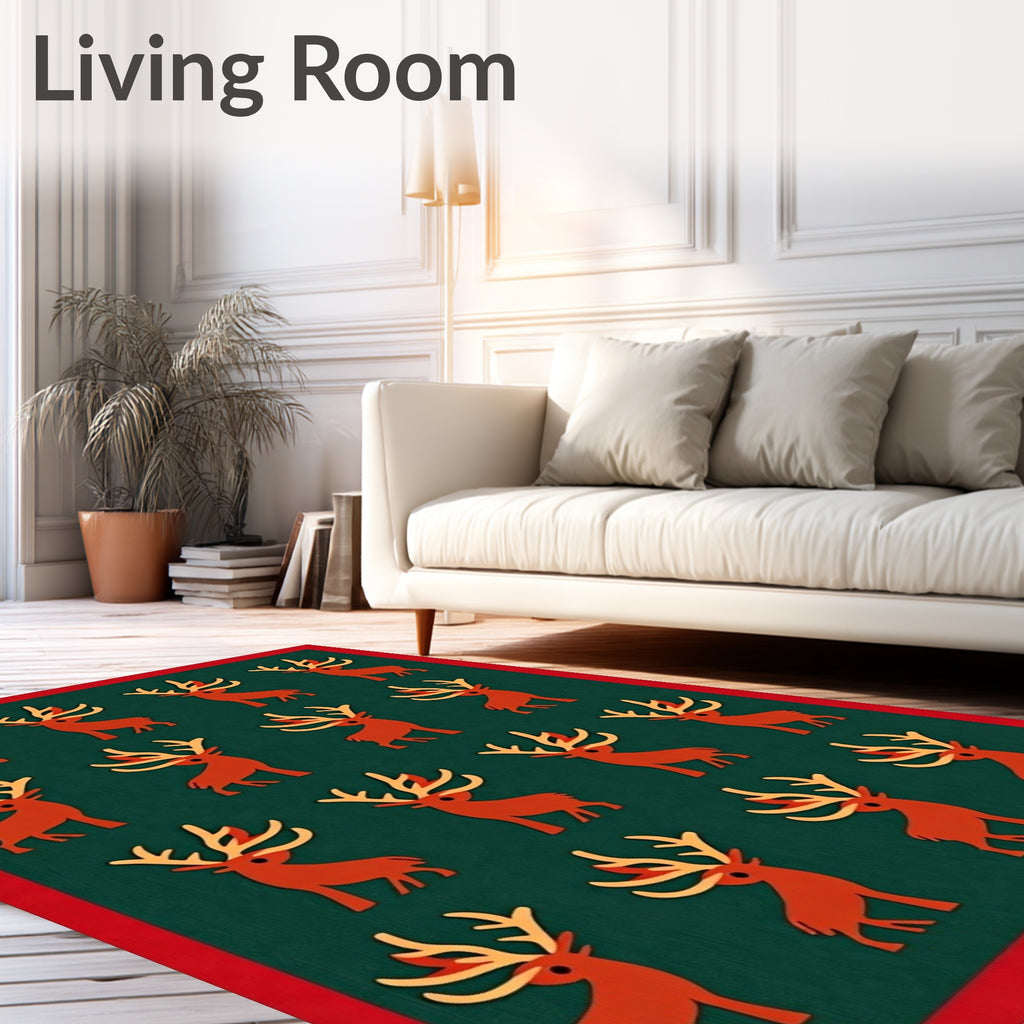 Deep Green Reindeer Holiday Scatter Rug