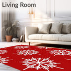 White Snowflake Christmas Red Fabric Rug