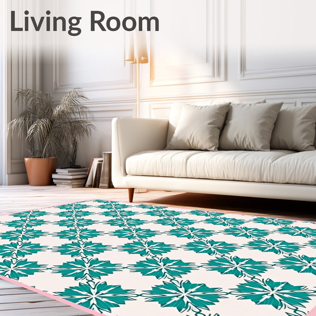 Teal Floral Medallion on Cream Ground Rug