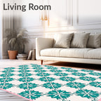 Teal Floral Medallion on Cream Ground Rug