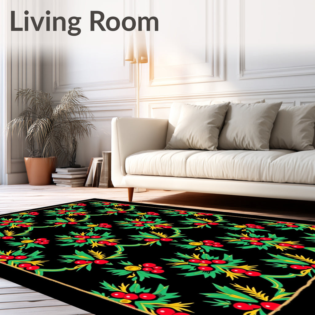 Bold Red Green Berry Garland Rug