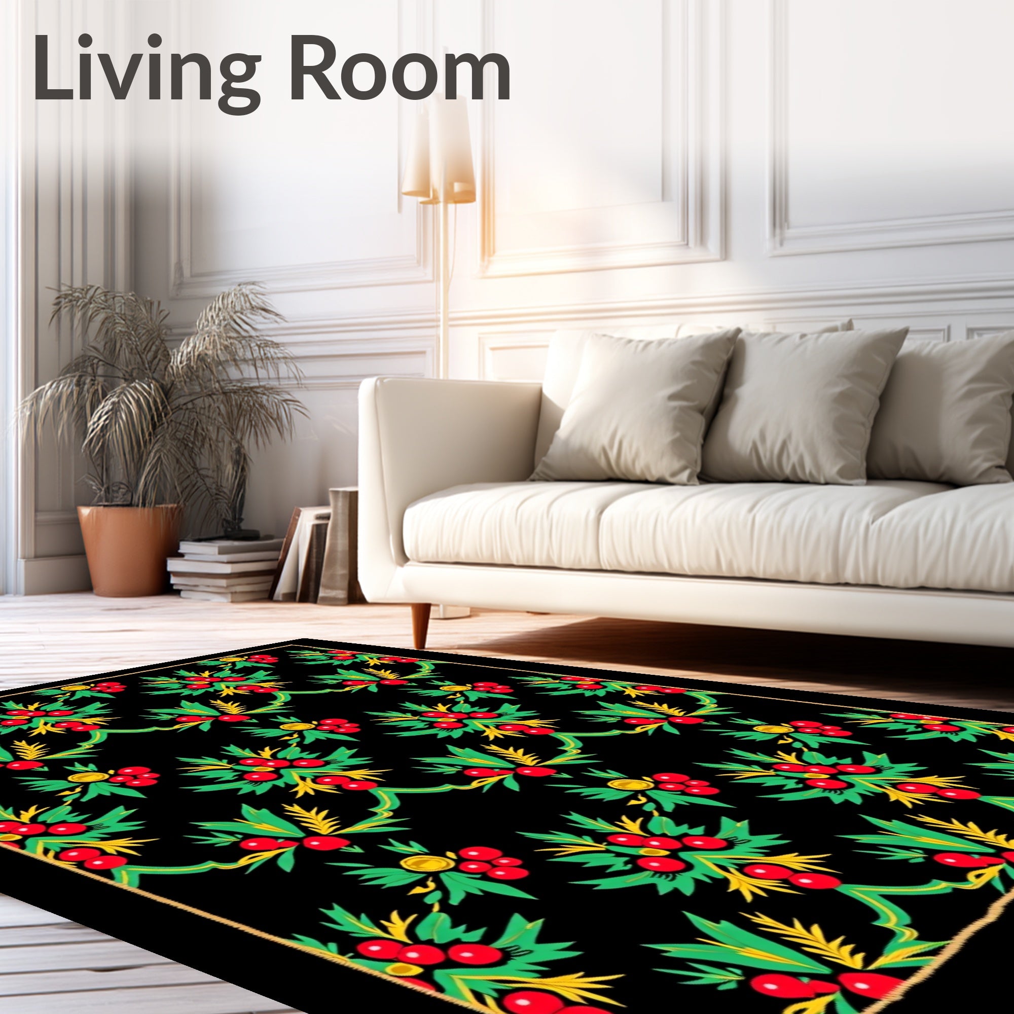 Bold Red Green Berry Garland Rug
