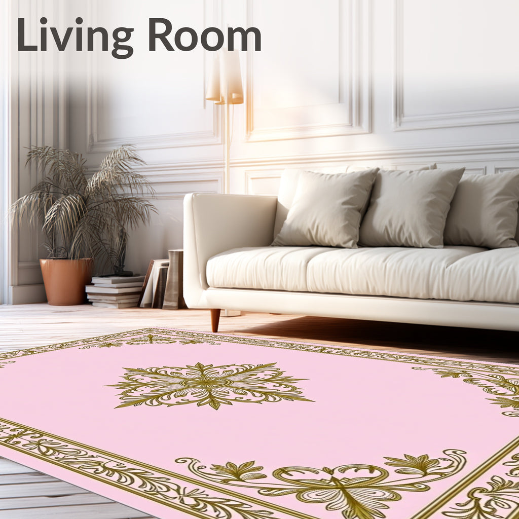 Ornate Pink Gold Floral Medallion Rug