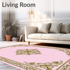 Ornate Pink Gold Floral Medallion Rug