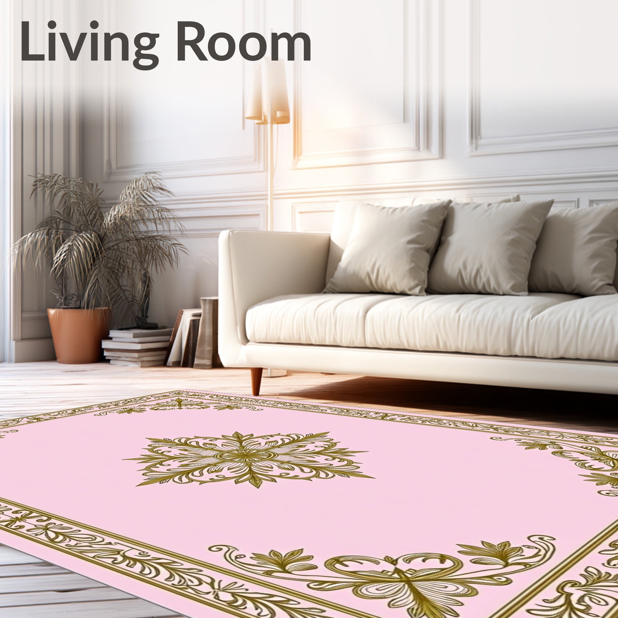 Ornate Pink Gold Floral Medallion Rug
