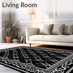 Elegant black white scrolling border inlay Rug
