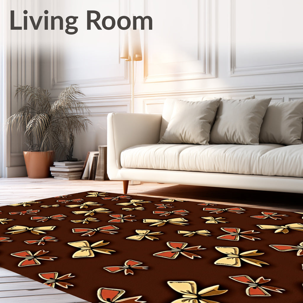 Golden Red Bows Chocolate Background Rug
