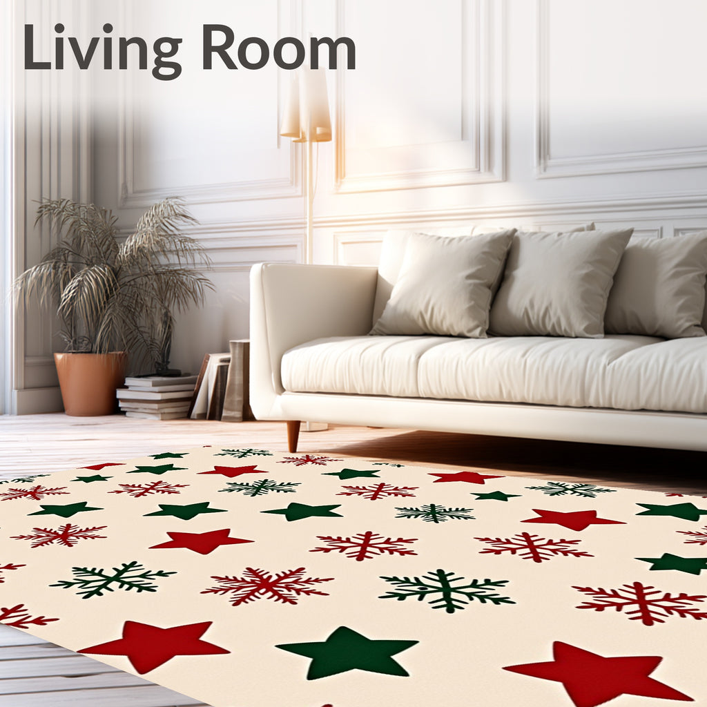 Festive Red Green Star Snowflake Rug
