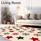 Festive Red Green Star Snowflake Rug