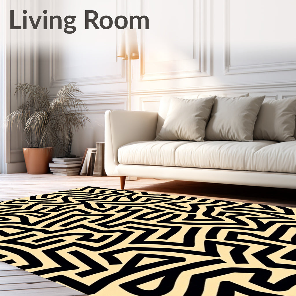 Bold Black Organic Mid Century Rug
