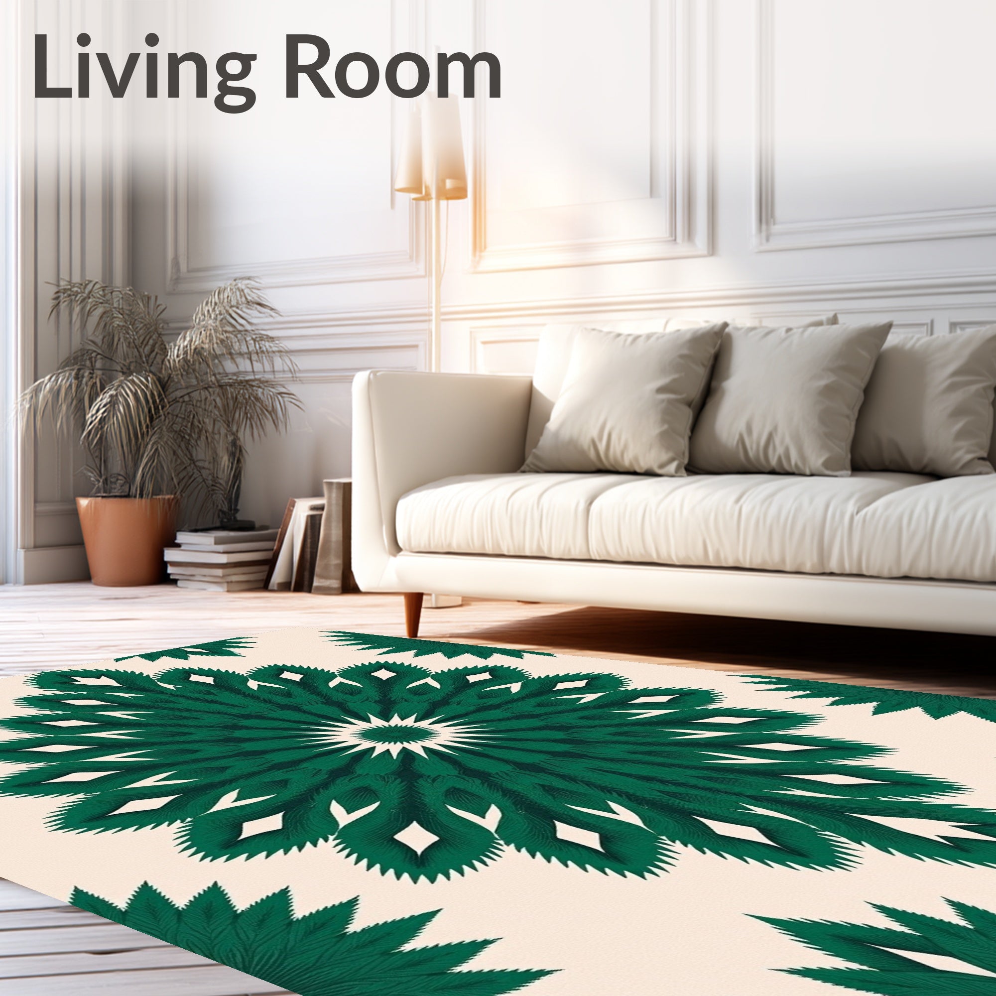 Deep Emerald Leaf Medallion Rug