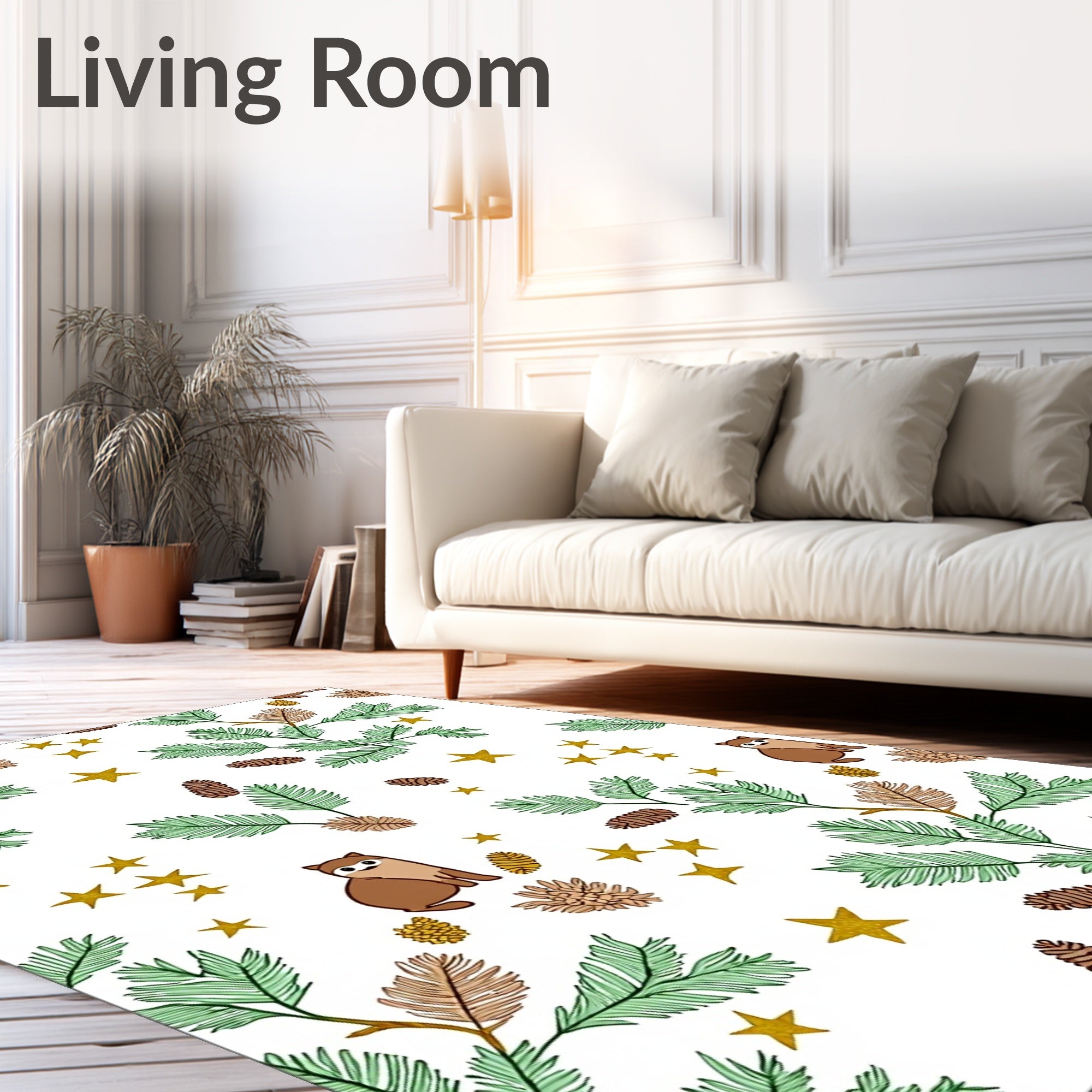 Cute Animals Green Pine Stars Rug