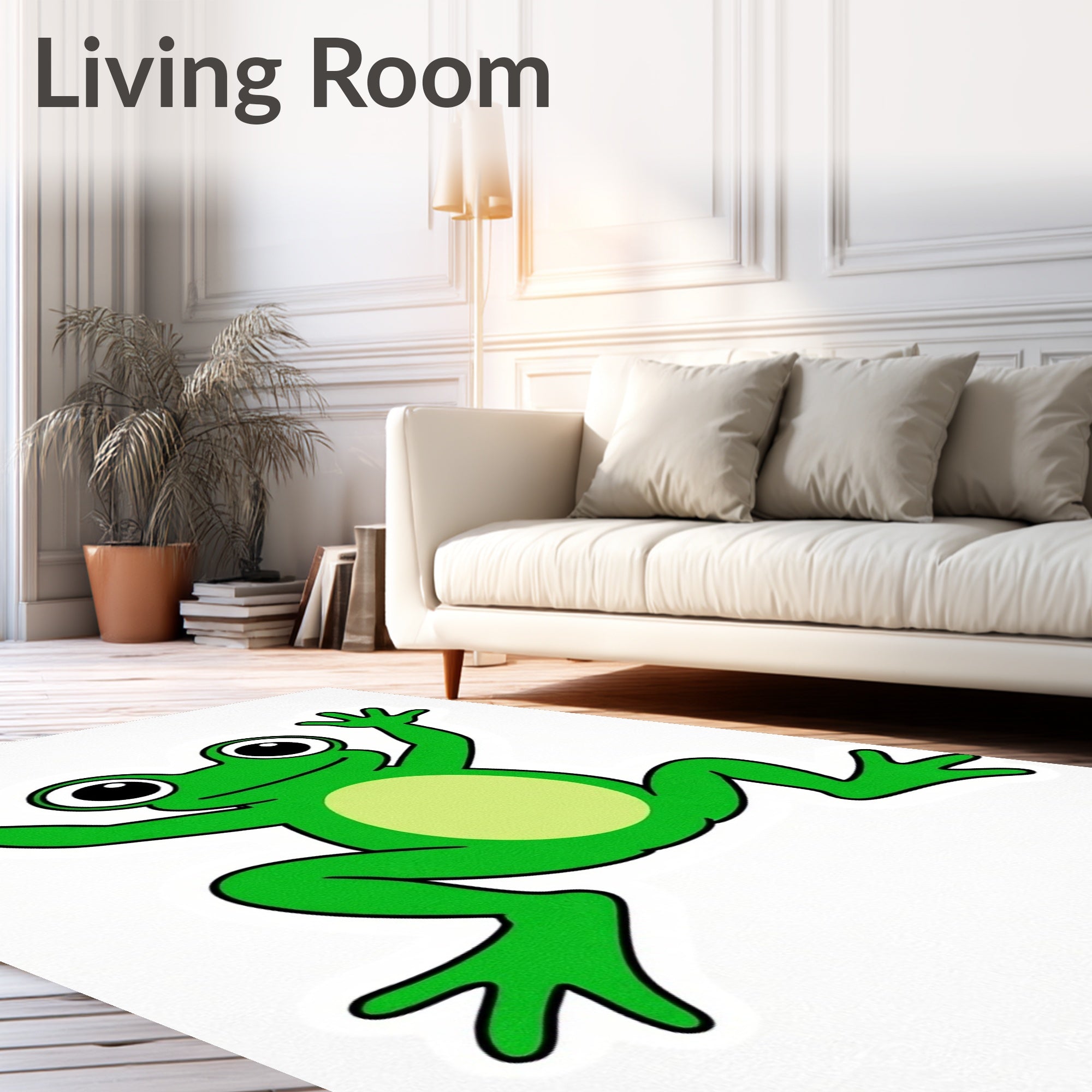 Happy Green Frog Jumping Cartoon Rug