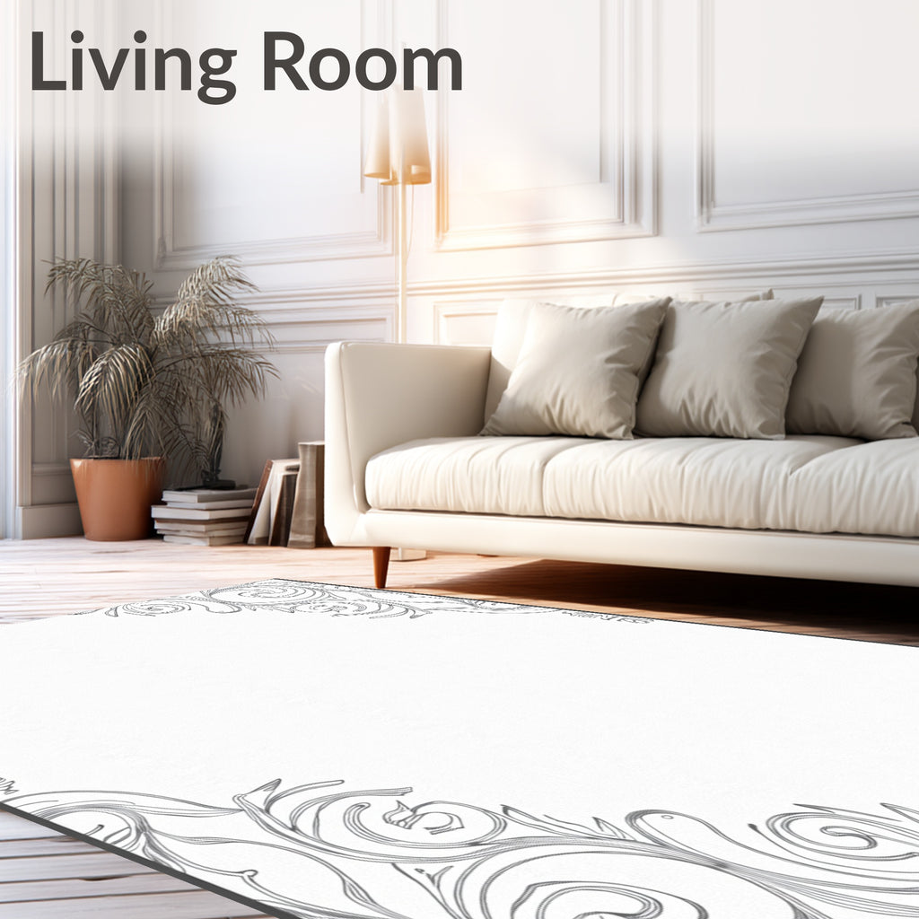 Elegant Silver Scrollwork Corner Accent Rug