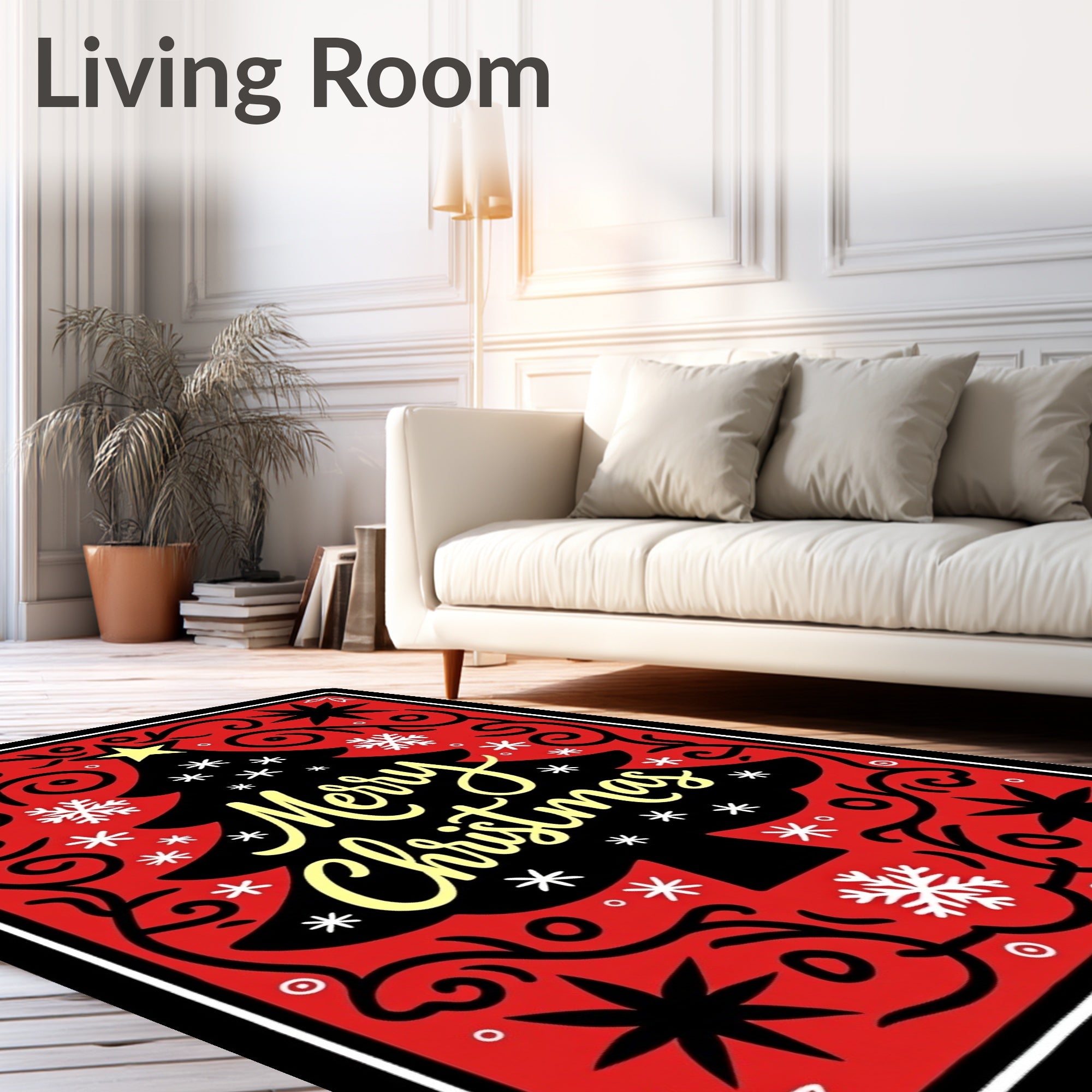 Crimson Christmas Tree Snowflakes Medallion Rug