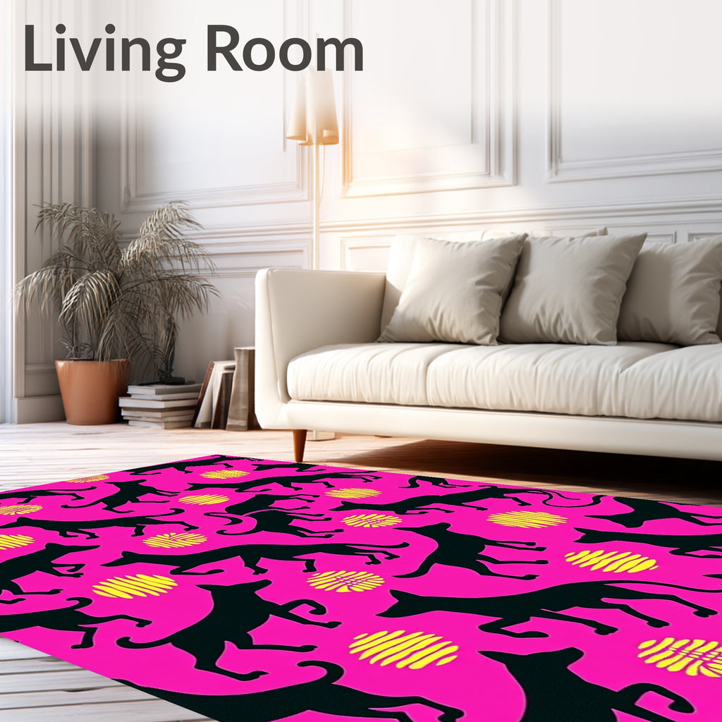 Black silhouette dogs on hot pink Rug