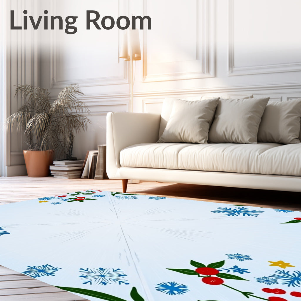 Blue Snowflake Holly Berry Accents Rug