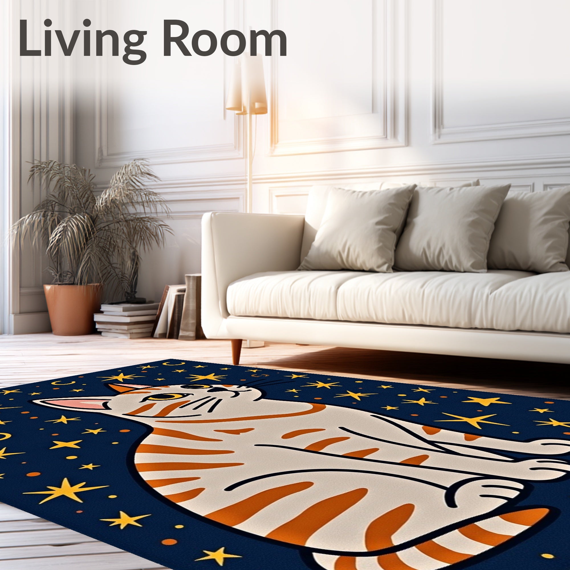Whimsical Starry Night Cat Rug