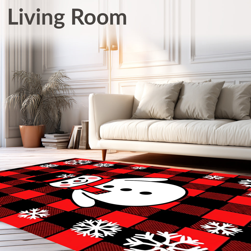 Red Buffalo Plaid Snowman Snowflake Rug