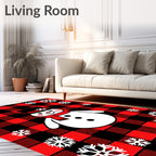 Red Buffalo Plaid Snowman Snowflake Rug
