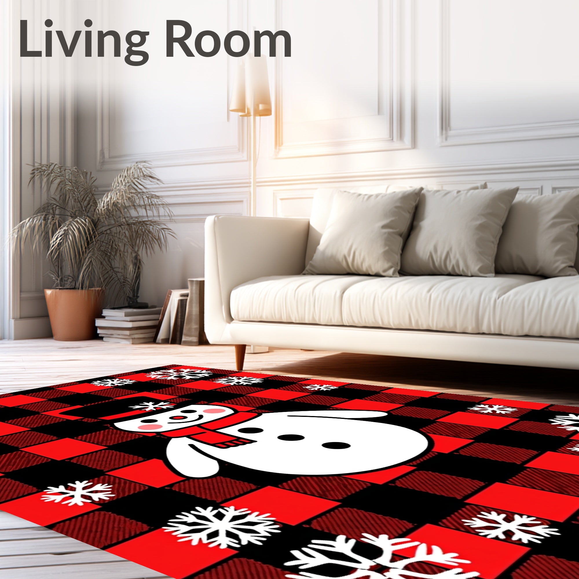 Red Buffalo Plaid Snowman Snowflake Rug