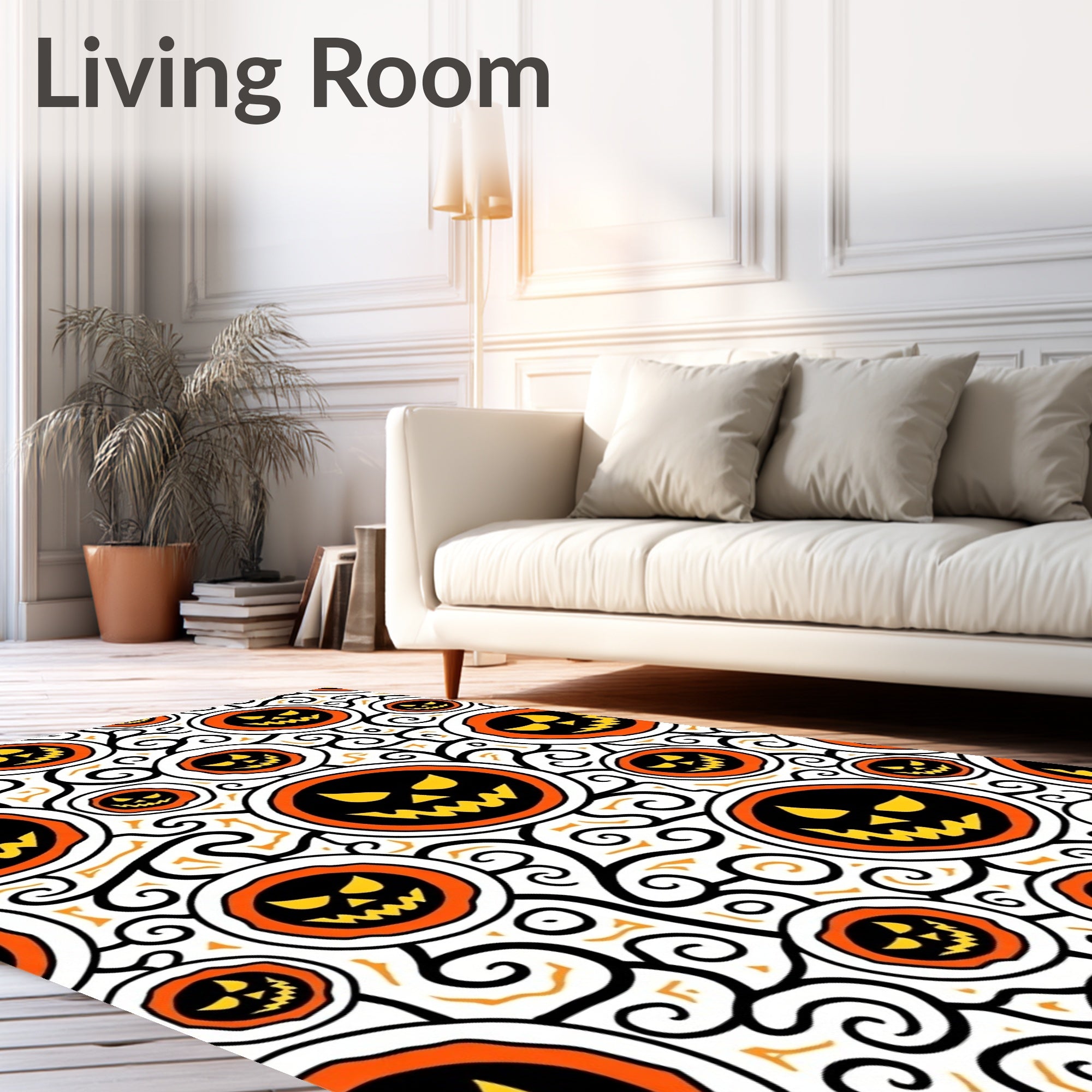 Spooky Orange Jack O Lantern Swirls Rug
