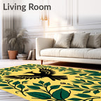 Bold Black Bird Green Foliage Yellow Rug