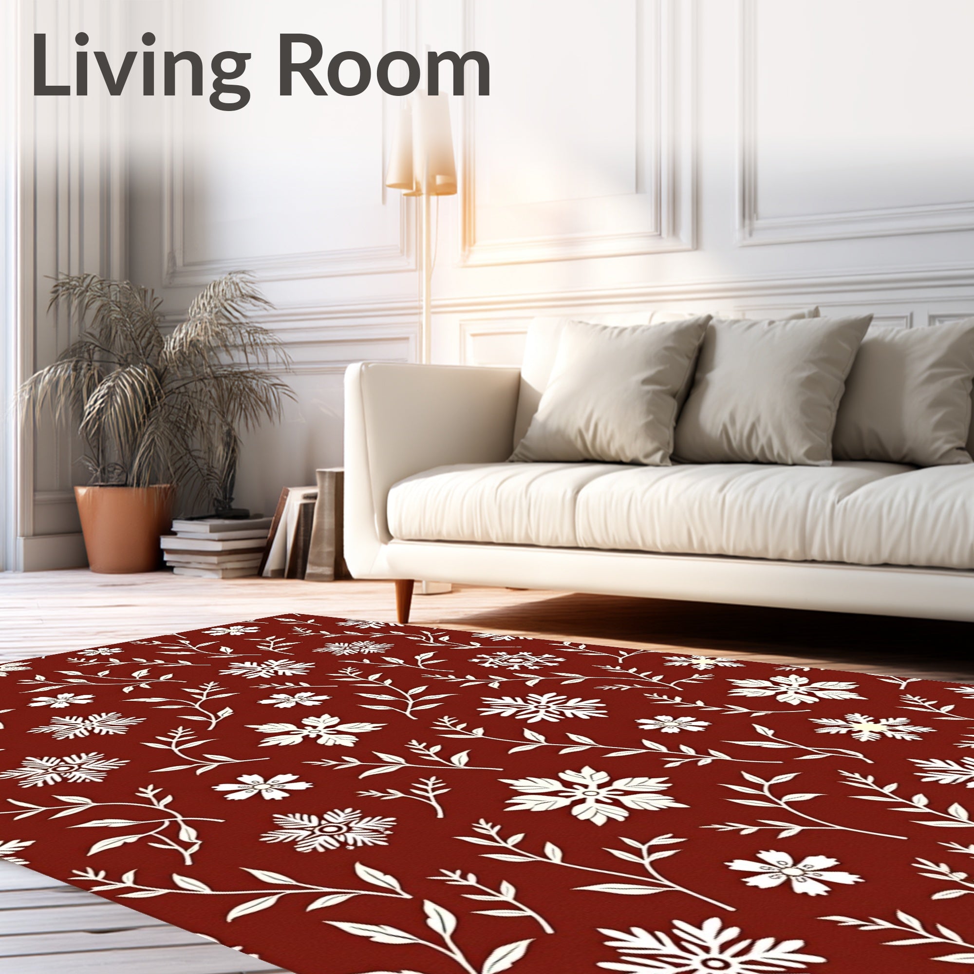 Crimson White Snowflake Botanical Rug