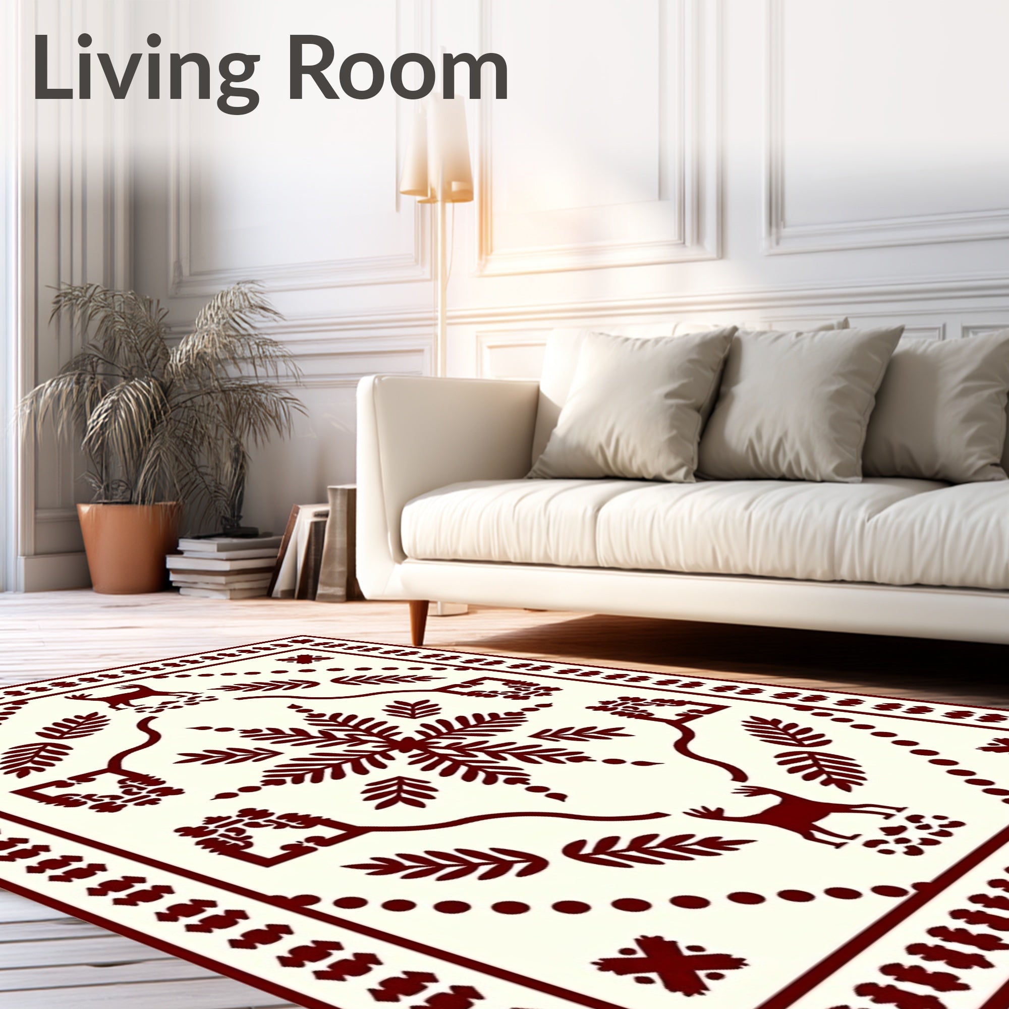 Deep Red Folk Art Deer Medallion Rug