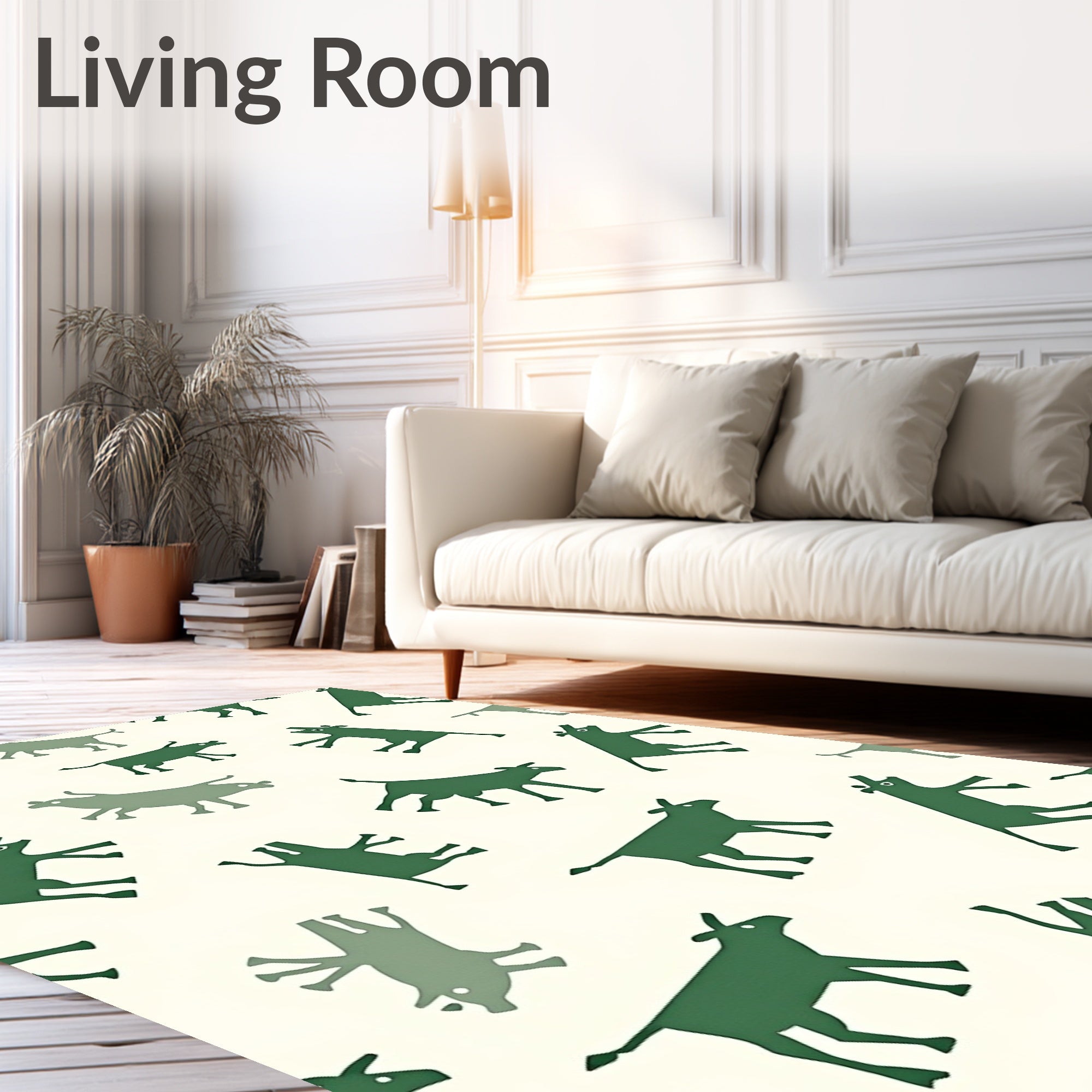 Dark Green Whimsical Cow Field Rug