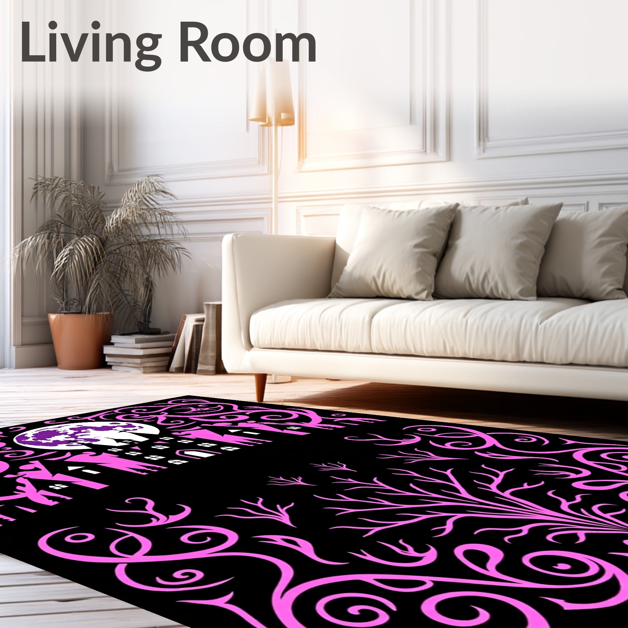 Vibrant Pink Haunted Castle Moon Rug