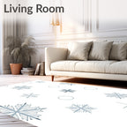 Blue Snowflake Scatter White Rug