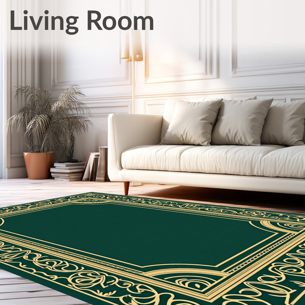 Emerald Gold Ornate Border Rectangular Rug