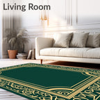 Emerald Gold Ornate Border Rectangular Rug