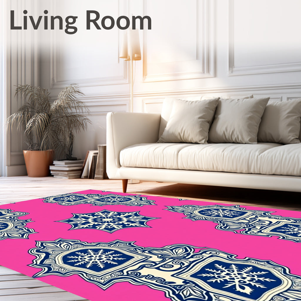 Pink Navy Snowflake Crest Rug