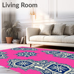 Pink Navy Snowflake Crest Rug